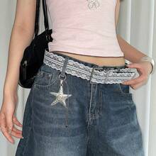 Cinturón de estilo Y2K Dopamina Dulce con empalme de encaje para mujer de talla pequeña, combinado con falda, jeans y accesorios - cinturón - Ver 5