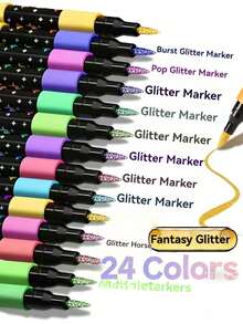 24/48 Colors Dual-Tip Glitter Markers, Quick-Dry Ink - Fine Tip, Extended Barrel Tip, Colorful Glitter Markers, Suitable For Scrapbooking, Card Making, Journaling, 24 Colors Dual-Tip Drawing Pens - Glitter Marker Set, Suitable For School, Classroom Supplies, Student Stationery, Artists And Supplies, Back To School Gift - Multicolor - View 2