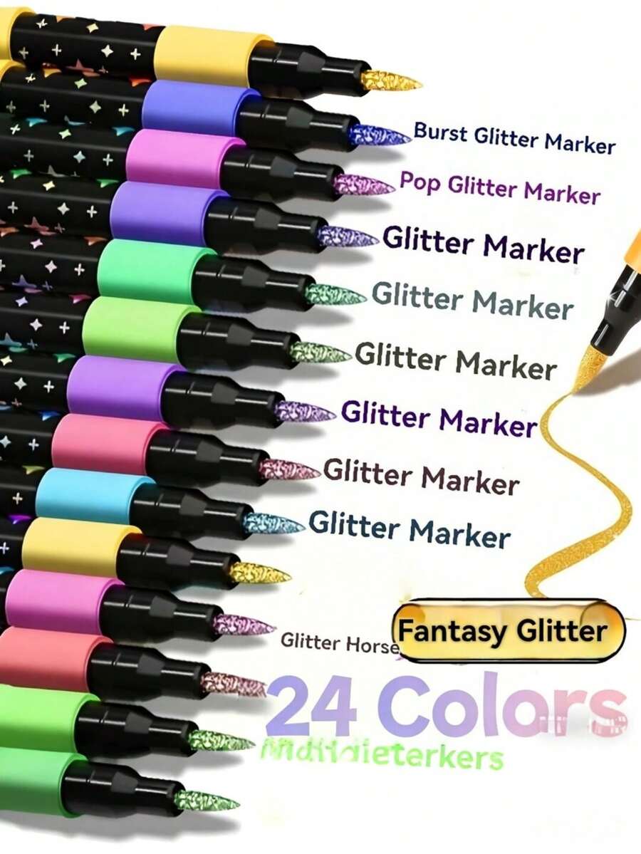 24/48 Colors Dual-Tip Glitter Markers, Quick-Dry Ink - Fine Tip, Extended Barrel Tip, Colorful Glitter Markers, Suitable For Scrapbooking, Card Making, Journaling, 24 Colors Dual-Tip Drawing Pens - Glitter Marker Set, Suitable For School, Classroom Supplies, Student Stationery, Artists And Supplies, Back To School Gift