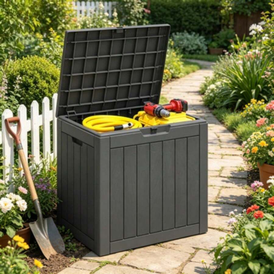 31 Gallon Weatherproof Resin Deck Box, Lockable Outdoor Storage Container, Heavy-Duty Patio Organizer For Cushions, Garden Tools, Poolside Supplies And Sports Gear, Black - Black - View 1