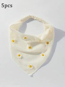 1-10 buah Ikat Kepala Wanita Fashion Original Bordir Bunga Tepi Gulung Motif Daisy, Cocok untuk Penggunaan Sehari-hari dan Liburan - Bunga aster putih - View 7