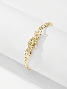 4pcs European & American Style Classic Copper Inlaid Zirconia One-Piece Embossed Vintage Gold Hollow Yuanbao Shape Our Lady Of Guadalupe & 8-Figure St. Jude & Heart Our Lady Of Maria @ 8-Figure Heart St. Jude Bracelet, Suitable For Christmas/Thanksgiving/Halloween/Mother's Day/Valentine's Day Couples/Friends/Fellow Believers Gift, Catholic First Communion, Gift, Daily Holiday Wear & Prayer - Yellow Gold - View 3