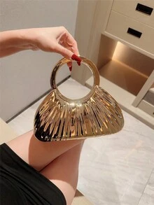 1件女款優雅百褶方型金屬晚宴手拿包，奢華亮面手鍊手柄手提包，迷人精緻正式派對包，適合情人節約會、舞會、生日派對、晚間聚會等場合 - 金色 - 查看 2