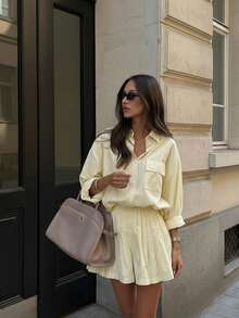 HAPPY GIRL#Printemps/Été Polyvalent Décontracté Mode Style Bohème Mignon Tenue de Plage Vacances Maison Quotidien Aéroport Ensemble 2 Pièces Confortable Ajusté pour Femmes - Nude - Voir 4