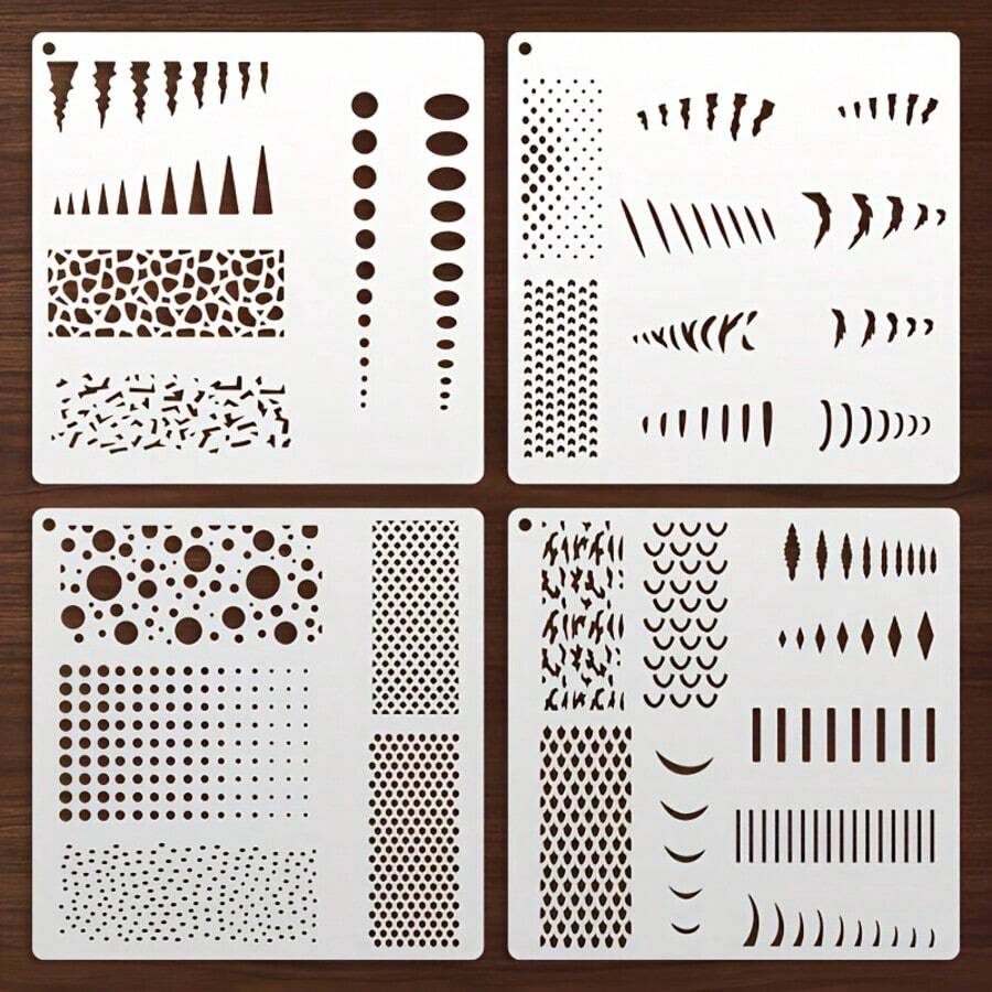 4 pièces Pochoirs squelette d'os de poisson, 5,91x5,91 pouces Modèles de peinture réutilisables, Convient pour la canevas, l'artisanat DIY, les meubles et les cadeaux de fête, DIY fait main, Motifs décoratifs, Pochoirs réutilisables, Décoration de poisson, Modèles faits main, Matériaux de projet artistique, Design d'os détaillé, Outils multifonctionnels faits main, Guide de peinture, Motifs géométriques, Pochoirs de haute qualité - Ensembles - Voir 1