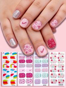 56pcs Summer Nail Stickers Set, Cute Cartoon Self-Adhesive Full Cover Nail Stickers - Floral, Star, Plaid, Cloud, Starfish, Shell, Dolphin, Whale, Beach Wave Nail Art Decals, DIY Home Manicure Gift, Suitable For Short Nails, Girls Nail Salon - Multicolor - View 7