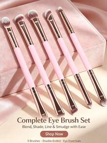 YZIMENG 5Pcs Double Ended Eye Makeup Brushes Set Soft Synthetic Eyeshadow Concealer Blending Eyebrow Liner Brush Pink Handle Professional Eye Makeup Tools - Pink - View 1