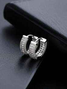 1 Pair Full Rhinestone Hip Hop Hoop Earrings, Niche Design, Personalized Minimalist Style, Light Luxury Stud Earrings, High-End Versatile Ear Jewelry - Multicolor - View 3