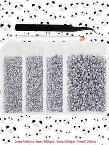 4袋 2-5mm 10,000顆樹脂水晶水鑽，適用於手工藝、衣物與布料，皇家藍平底寶石，深藍色平底水鑽，混尺寸大包裝，非熱熔，手工DIY手機殼、應援扇用（附黑色鑷子 + 白色點畫筆） - 多色 - 查看 18