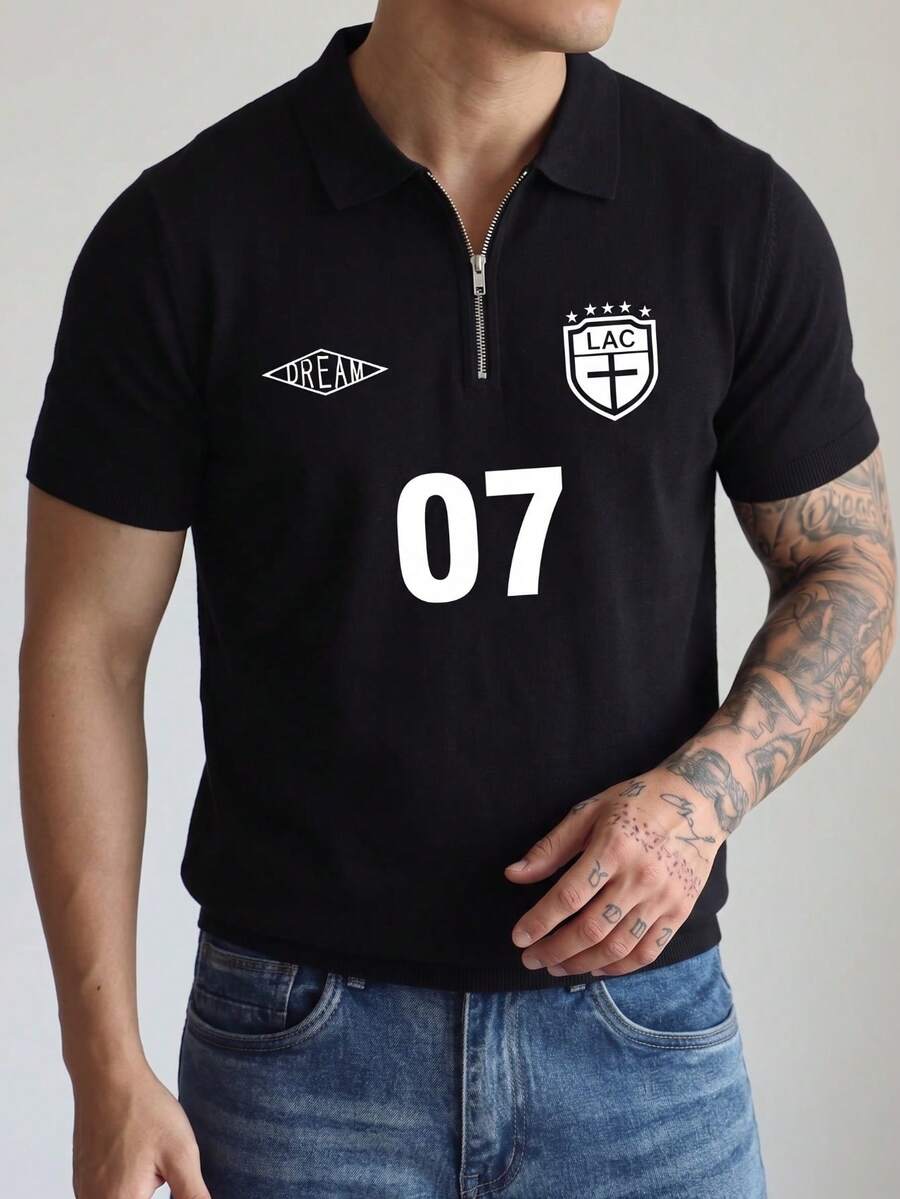 Camisa polo de manga corta con cremallera y estampado 07 para hombre, ideal para el verano