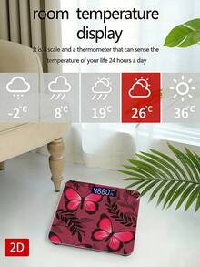1pc Bathroom Scale, Red Butterfly And Black Leaf Pattern, Suitable As Holiday Gift - A - View 7