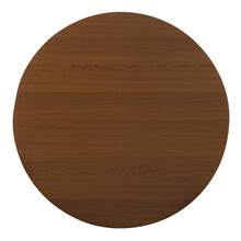 Coffee Table, Round Coffee Table, Living Room Table, Surrounding Vertical Relief Structure, Two Sliding Doors, MDF Body, Metal Handles, Spherical Metal Legs, Four Separate Storage Compartments. - Walnut Wood Color - View 5