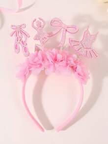 1pc Pink Ballet Girl Floral Headband,Exquisite Glitter Ballet&Shoes Dancing Girl&Bow&Ballet Skirt,Elegant Fashion Stage Performance Hair Accessory - Pink - View 3