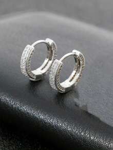 1 Pair Full Rhinestone Hip Hop Hoop Earrings, Niche Design, Personalized Minimalist Style, Light Luxury Stud Earrings, High-End Versatile Ear Jewelry - Multicolor - View 5