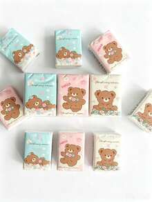 18packs Pocket Tissue Mini Disposable Napkin, Cute Bear Pattern Outer Package, Soft Gentle Texture For Skin Contact, Compact Size Easy To Put In Bags, Suitable For Daily Outing, Travel And Dining Use, Lovely Portable Household Sanitary Accessory - Multicolor - View 4