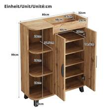 Sweiko Un'elegante scarpiera per l'ingresso, in stile scandinavo, con ante e ripiani a giorno, realizzata in legno composito con finitura rovere e gambe in metallo, adatta a corridoi e piccoli ingressi di appartamenti, con bordo rialzato e altezza libera di 10 cm, facile da montare. - Visualizzare 4