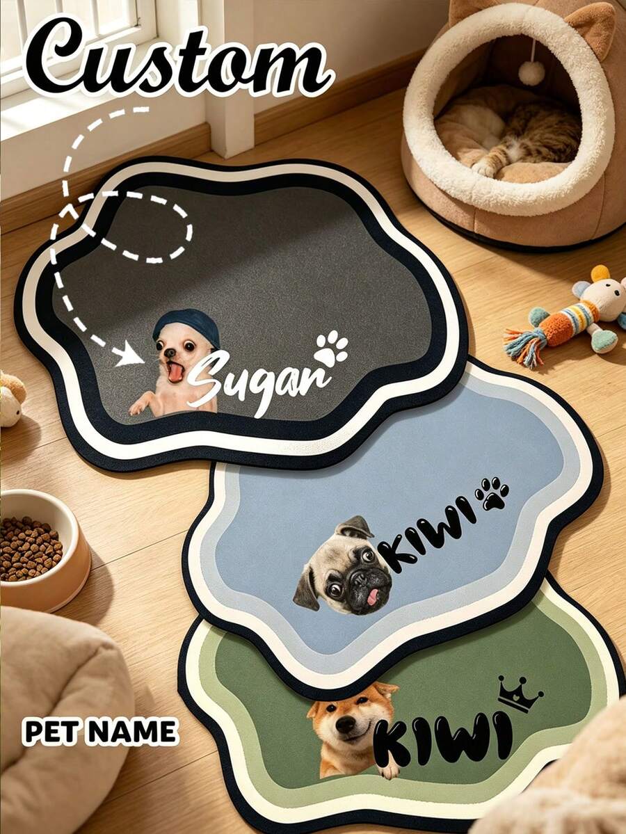 1pc Customized Super Absorbent Dog Food Mat, Can Print Name, Personalized Pet Food Mat, Personalized Dog Mat (Using Pet Name), Personalized Dog Feeding Mat, Customized Dog Bowl Mat, Customized Dog Food Mat (Can Print Name) - Made Of Thick, Non-Slip, Absorbent Diatomaceous Earth Material, It's The Perfect Gift For Your Beloved Pet. - Multicolor - View 1