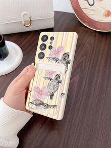 #Pure Android Series# 1pc White TPU Warm Yellow Thin Stripe Floral Turtle Pattern Card Slot 2-In-1 Card Holder Phone Case, Fashionable Personalized Versatile, Full Coverage Protection Dustproof Waterproof Soft Shell Suitable For Versatile Phone Case/Card Holder Phone Case/Interesting Phone Case/Android Phone Case/ Phone Case/ Phone Case/ Phone Case/Suitable For Galaxy/Galaxy S26 S25 S24 S23 S22 S21 S20 Plus Ultra FE Case/Galaxy A56 A55 A54 4G 5G Case - Multicolor - View 4