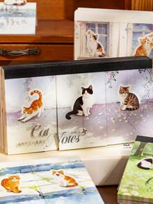 90 Hojas de Notas Adhesivas Retro de Gato Adecuadas para la Oficina - Bloc de Notas Adhesivas con Páginas de Cuadrícula de Gatitos, Diseño Lindo de Gatitos, Regalo para Amantes de Gatos, Decoración de Escritorio - Multicolor - Ver 4