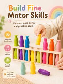 GENAI Montessori Wooden Color Sorting Toy For Kids, Back To School Logic Game, Toddler Matching Gift, 10 Pairs Of Bottles - Multicolor - View 4