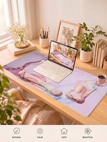 Alas Mouse Game, Alas Meja Besar, Alas Meja Lucu, Set 4-in-1 XXL Alas Mouse + Gelang Keyboard + Gelang Mouse + Tatakan Gelas dengan Alas Meja Ergonomis Cocok untuk Komputer Desktop Kantor Rumah, Tekstur Marmer - View 3