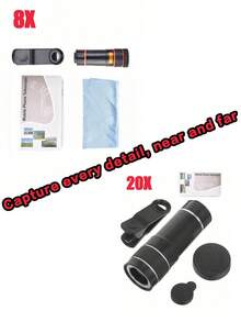 1pc 8X/20X Telephoto Lens Clip-On, High Definition Zoom Lens For Smartphones And Tablets, No Battery Required, Suitable For Music Concerts, Stargazing, Outdoor Travel Photography, Durable PVC Lens - Multifunctional Camera Accessory - Multicolor - View 12