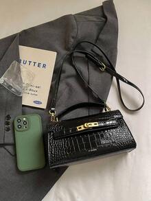Premium Crocodile Embossed Handbag, New Fashion Versatile Lightweight Luxury Niche Shoulder Crossbody Bag For Women - Black - View 8
