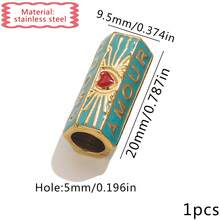 1pc Enamel Evil Eye AMOUR Heart Large Hole Tube Bead, Gold Tone Stainless Steel Hexagon Spacer Bead For DIY Bracelet Necklace Jewelry Making - Oil Droplets - View 7