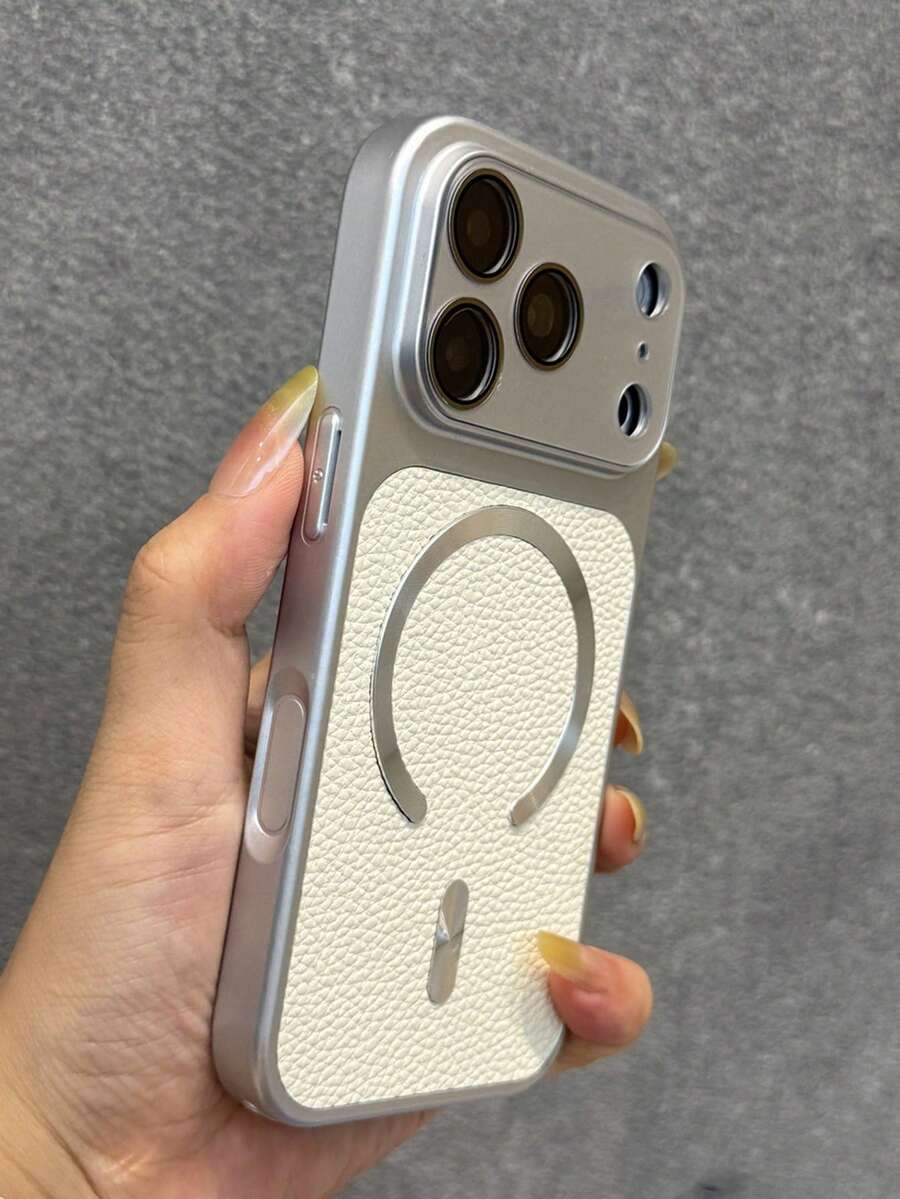 奢華人造皮革磁吸無線充電手機殼,適用於 iPhone 18 Pro Max 18 Pro 17 Pro Max 17 Pro 17 16 Pro Max 16 Pro 16 15 Pro Max 15 Pro Max 15 Pro 15 14 Pro Max 14 Pro 14 13 Pro Max 13 Pro 13,磁吸鏡頭保護後蓋 - 銀白色 - 查看 1