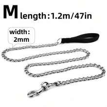 1pc Pet Leash, Metal Chain 1.2-1.8m/47-70in, Soft Black Woven Strap Foam Handle, Strong Anti-Bite Dog Chain, Suitable For Dogs, Cats Pet Chain And Pet Dog Walking Leash - Black - View 11