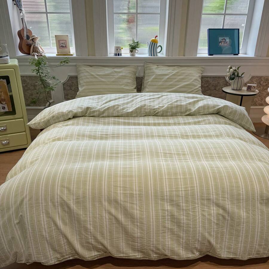 Juego de ropa de cama de 3 piezas de poliéster con estampado minimalista vintage, ropa de cama para dormitorio, juego de ropa de cama para decoración de dormitorio, cierre con cremallera, apto para todas las estaciones, suave, amigable con la piel y transpirable, apto para cama de dormitorio, cama individual, cama doble, cama king, juego de ropa de cama para dormitorio, lavable a máquina rápidamente, temporada de regreso a clases, vida universitaria, ¡ropa de cama esencial para mudarse! (Incluye 1 funda nórdica, 2 fundas de almohada, sin rellenos)