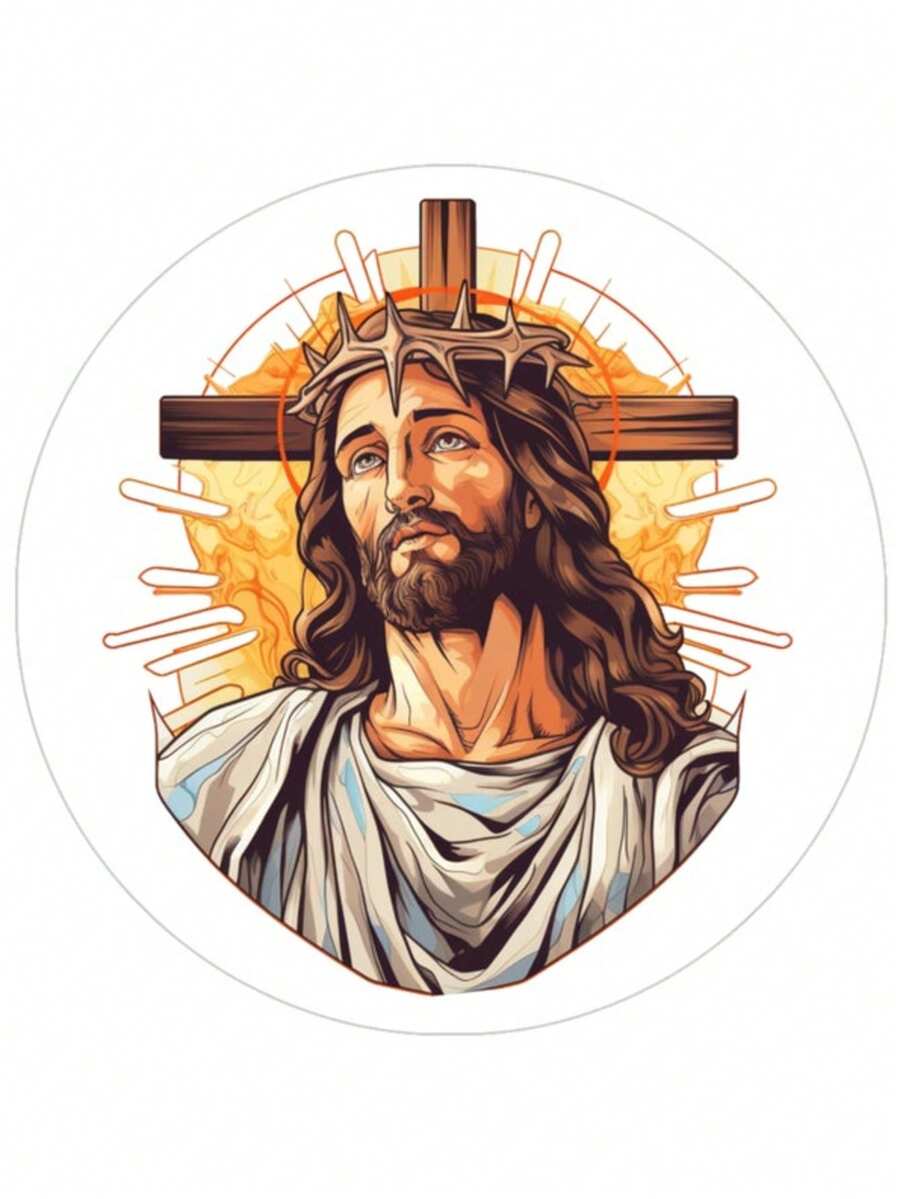 Calcomanía de vinilo transparente troquelada de la corona de espinas y la cruz de Jesucristo premium para ventanas de coche/camión. Resistente al agua y a la intemperie para portátiles. Regalo cristiano duradero y accesorios para automóviles, fácil de despegar y aplicar, sin residuos pegajosos. - A - Ver 1