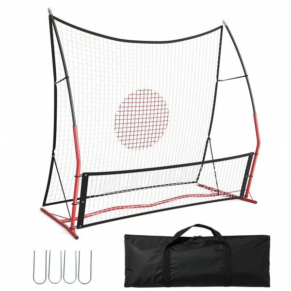BouPower 2 In 1 Soccer Rebounder Net, 6FT Dual-Sided Soccer Rebounder Net, Portable High-Low Bounce Back Trainer With Easy Setup, Includes Carry Bag, Stakes And Cones, Small 6'x6' And Large 6'x12' Nets