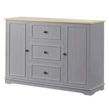 Modern, Elegant Sideboard With 3 Drawers And Refrigerator-Like Doors, Buffet Cabinet For Dining Room, Living Room And Hallway (Black) - Grey - View 7