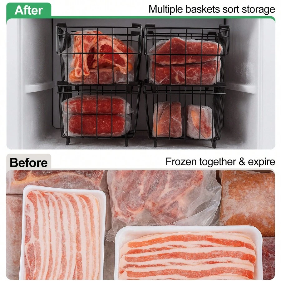 4 Pack Freezer Baskets For Chest Freezers Black Storage Bins With Handles - Black - View 1