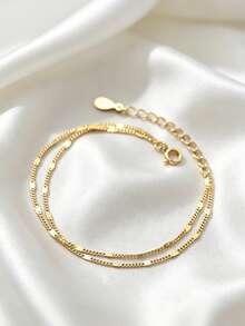1pc S925 Sterling Silver Minimalist Cool Aesthetic Ins Double Layer Twisted Plain Chain Bracelet For Women, Light Luxury Personalized Exquisite Elegant Artistic Korean Style Niche High-End Sweet Jewelry, Daily Casual Fashion Gentle Accessory Gift - Double Layer - View 3