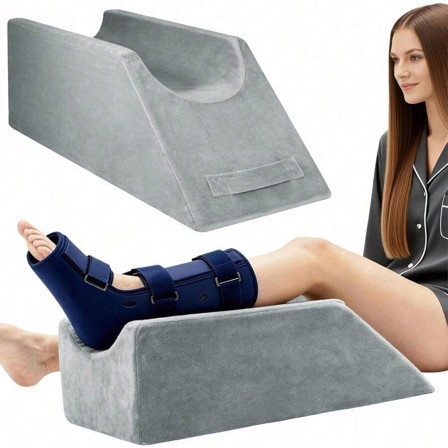 Memory Foam Leg Elevation Cushion, Washable Knee Support Wedge For Swelling Pain Relief, Orthopedic Foot Rest - Grey - View 1