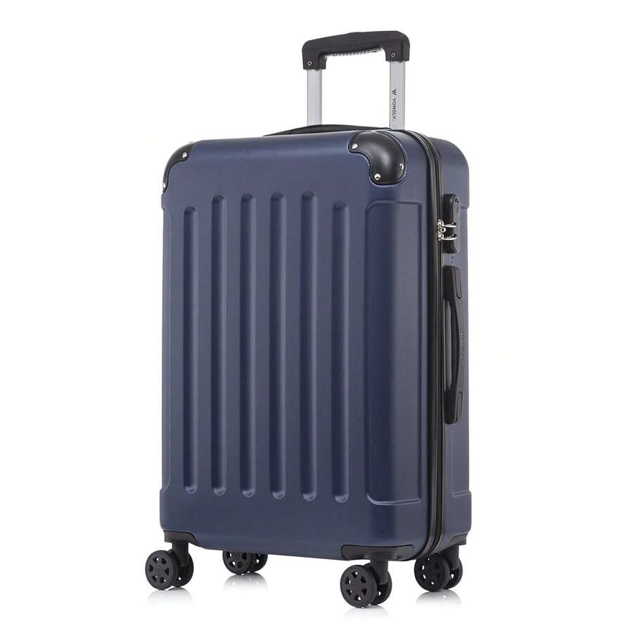 YONSLY Hard Shell Suitcase 16/20/24/28 Inches With 4 360° Wheels Sturdy Double Zipper Combination Lock Mesh Pocket Soft Rubber Handle Travel Suitcase - 深藍 - 查看 1