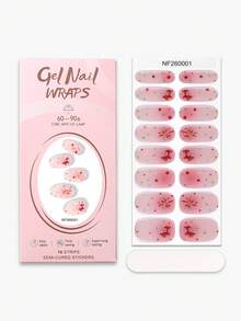 16pcs Pink Polka-Dot Semi Cured Gel Nail Strips,Sweet Gradient Summer UV Gel Nail Wraps, Salon Quality, Requires UV Lamp, Perfect For Ladies Holiday Trips And Porm DIY Nail Art Stickers - Pink - View 4