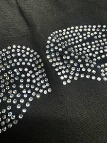 Dear Molly Y2K American Retro Gothic Style High Waist Cuffed Shorts, Shiny Rhinestone Wing Pattern, Eye-Catching Casual Bottoms Summer - Multicolor - View 6