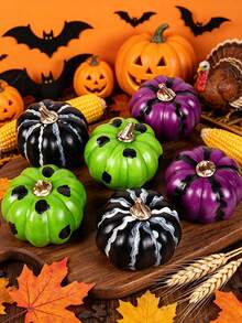 6pcs Realistic Pumpkin Set, Faux Farmhouse Vegetables, Halloween Thanksgiving Autumn Holiday Home Bathroom Office Bedroom Background Desktop Decor - Pumpkin - View 4