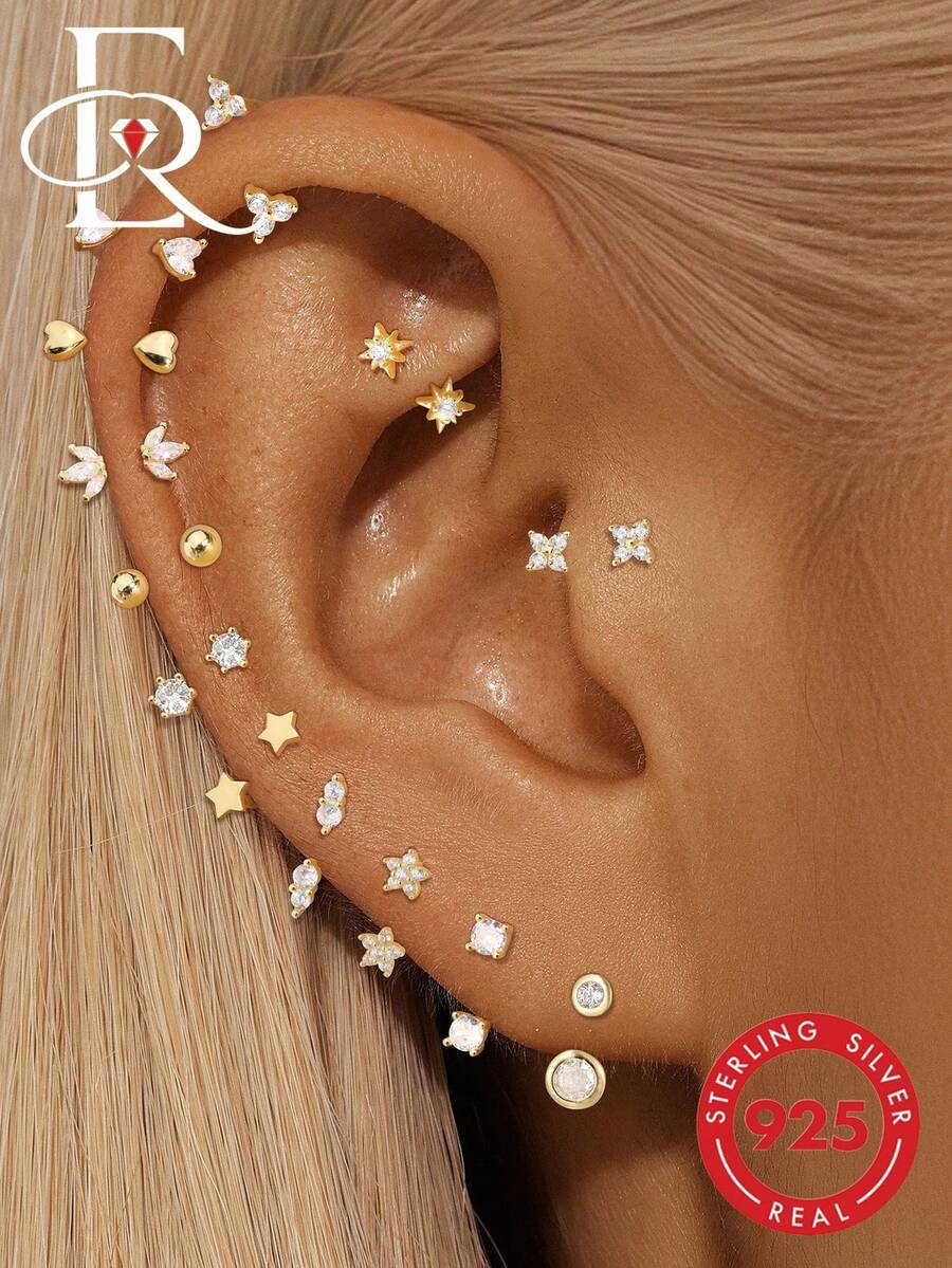 EleRunis 1pc 925 Sterling Silver Flower Half Hoop Cartilage Ear Clip, Claw Set, Suitable For Ear Cartilage Helix Piercing, Ball Threaded Ear Back, Exquisite Jewelry, Suitable For Daily Wear