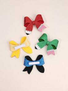 8pcs/2pcs Back To School Colorful Glitter Bow Hair Clips,Pu Leather Pencil School Supplies Hair Bows,Glittery Hair Accessories For Girls Party Gifts - Multicolor - View 7