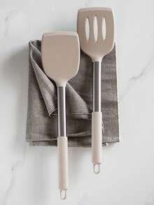 2pcs Silicone Spatula Set, Solid And Hollow Spatula, Suitable For Non-Stick Cookware, Heat-Resistant Cooking Utensils, Can Cook Fish, Eggs, Steak (Khaki) - Khaki - View 13