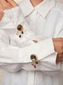 1pc/2pcs Button Cover For Shirt Glass Cufflink Cover Vintage Sleeve Button Clip On Button For Dress Wedding Tux Decoration Button Clothing Accessories - Star - View 3