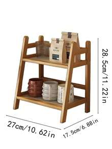 Bamboo Double-Layer Storage Rack, Tea Cup Coffee Cup Holder, Spice Rack, Flower Stand Bookshelf, Suitable For Kitchen, Office And Other Places, Fast Drainage And Ventilation, Moisture-Proof And Mold-Resistant - Multicolor - View 8