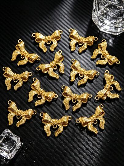 5pcs 304 Stainless Steel 18K Gold-Plated Charms Bow Pendant Connectors DIY Jewelry Making Accessories For Necklaces & Bracelets