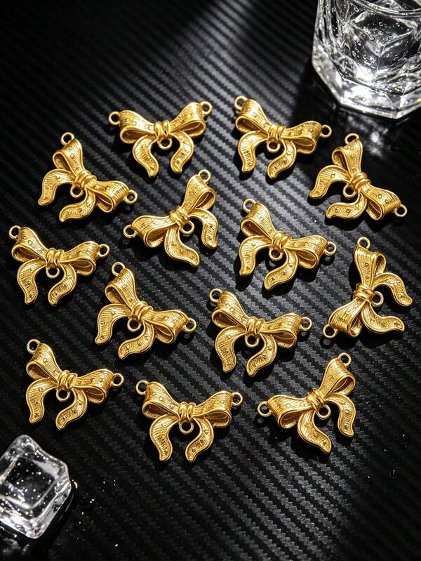5pcs 304 Stainless Steel 18K Gold-Plated Charms Bow Pendant Connectors DIY Jewelry Making Accessories For Necklaces & Bracelets