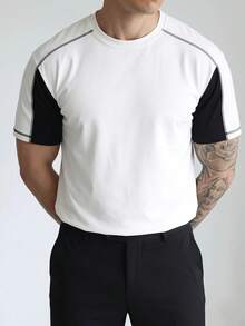 Men's Summer Retro Patchwork Raglan Sleeve Loose Short Sleeve T-Shirt Round Neck Contrast Color 2 In 1 Top - White - View 3