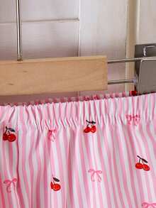 2pcs/Set Setelan Anak Perempuan Manis dan Imut dengan Atasan Camisole Berhiaskan Pita dan Renda, Celana Bergaris Pink Putih, Musim Panas - MultiWarna - View 8